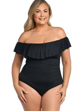 La Blanca Black Off-Shoulder Ruffle One-Piece Swimsuit - Never worn